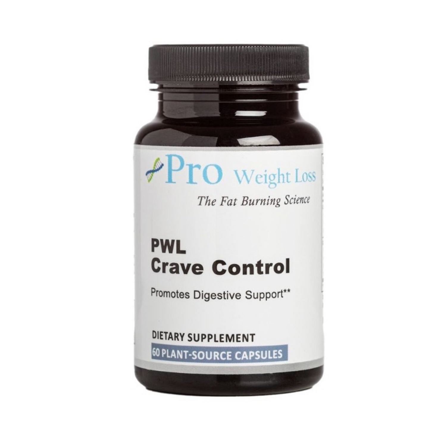 Supplement bottle labeled 'PWL Crave Control' on a white background