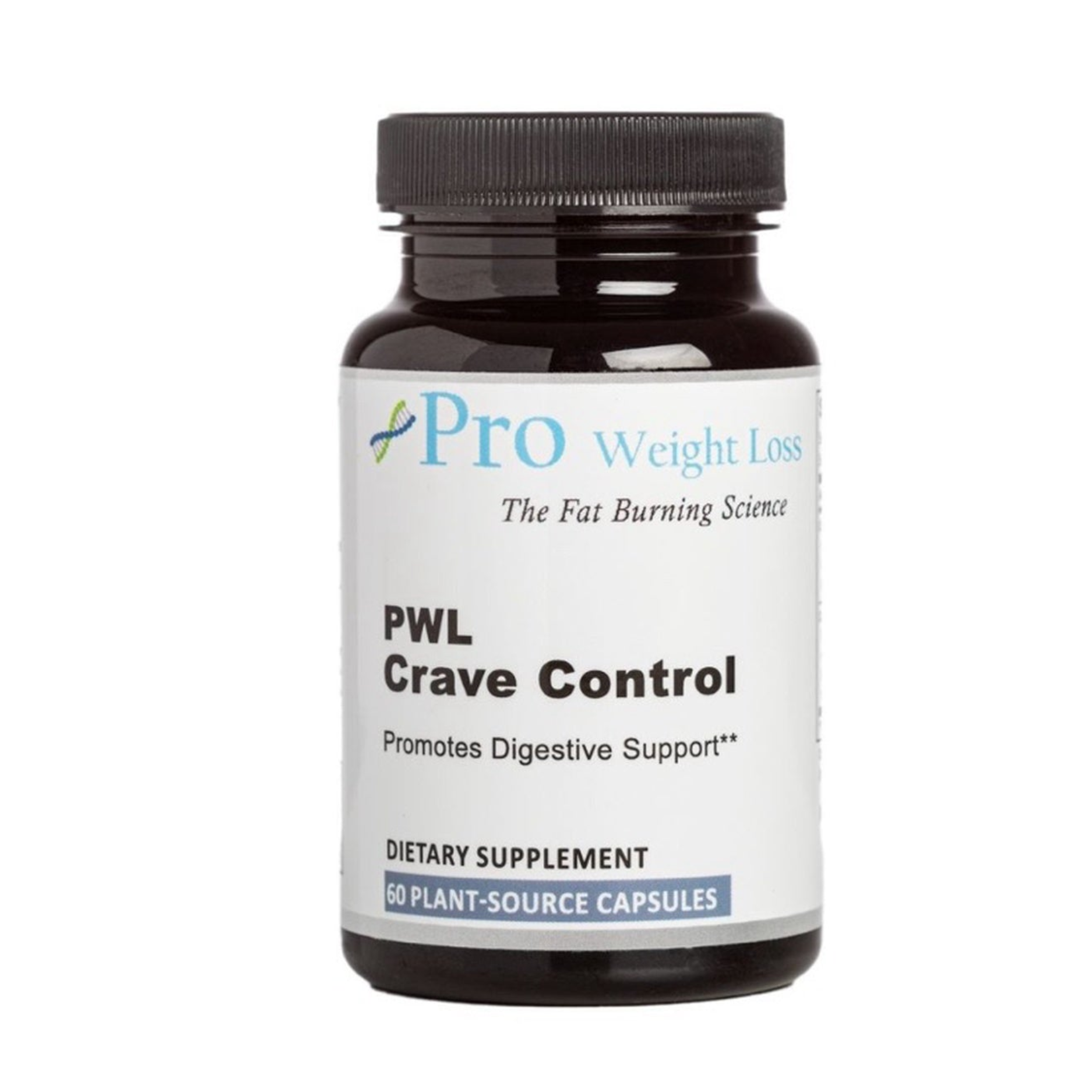 Supplement bottle labeled 'PWL Crave Control' on a white background
